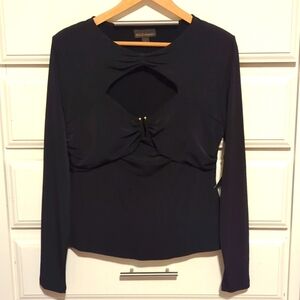 Bold Elements Long Sleeve Sexy Cut Out Cinched Top Blouse Black Large NWT